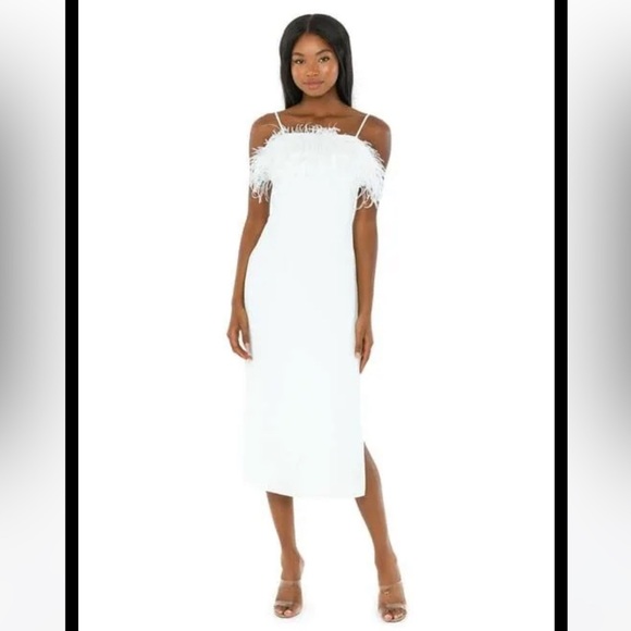 NWT Anthropologie Elliatt Ivory Feather Trim MIDI in Size Large - Picture 1 of 17